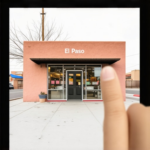 Augmented reality interface displaying a storefront in El Paso, illustrating innovative customer engagement through AR technology