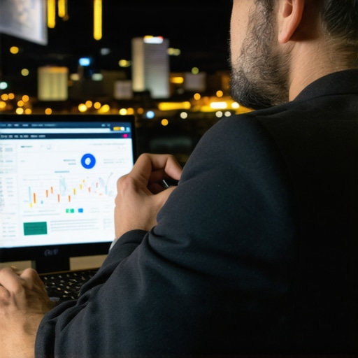 SEO specialist working on local SEO strategies with cityscape background