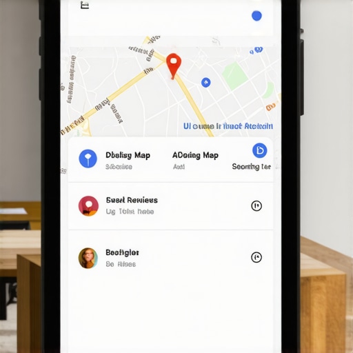 Business owner working on Google My Business profile with maps and reviews