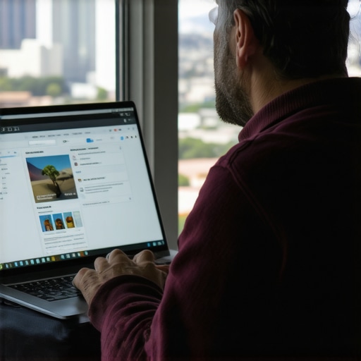 Business owner managing Google My Business profile on laptop with El Paso skyline