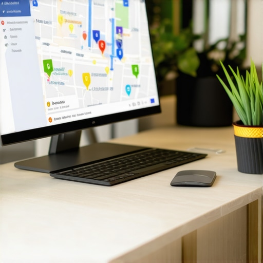 Business owner working on Google My Business profile on a laptop with El Paso map in background