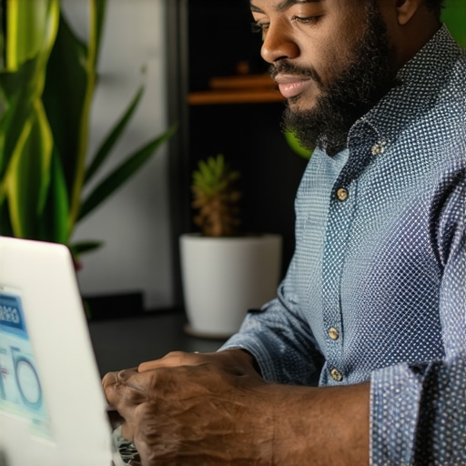 Business owner monitoring local SEO performance with tools in El Paso office.