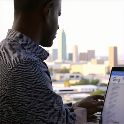 Business owner updating Google My Business profile on laptop