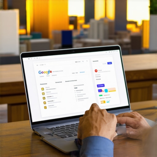 Business owner updating Google My Business profile with El Paso cityscape in the background.