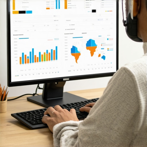 A person analyzing local SEO metrics and maps on a computer to maintain Google My Business rankings.
