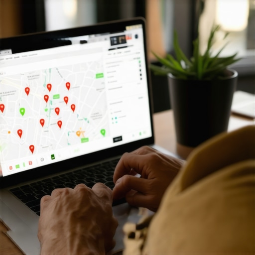 Analyzing Local SEO Data for Maps Optimization Person reviewing analytics dashboard on laptop screen showing maps and performance metrics.