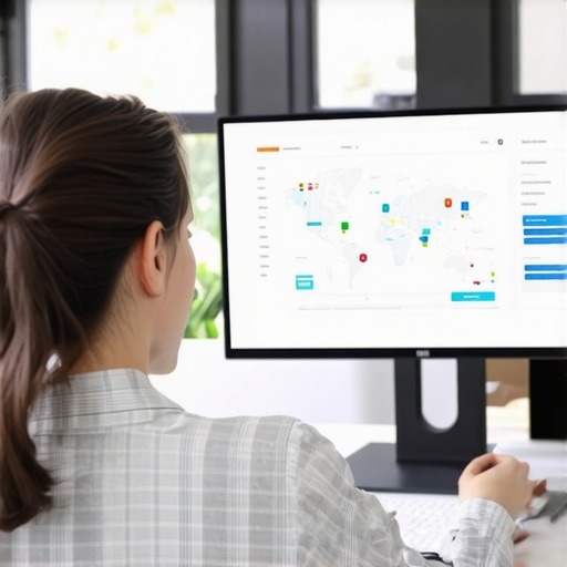 Person analyzing local SEO dashboard with maps and analytics tools.