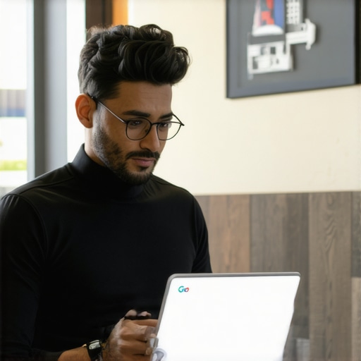 Business owner optimizing Google My Business profile on laptop in El Paso