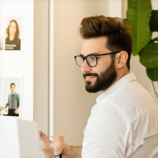 Business owner updating GMB profile on laptop at desk.
