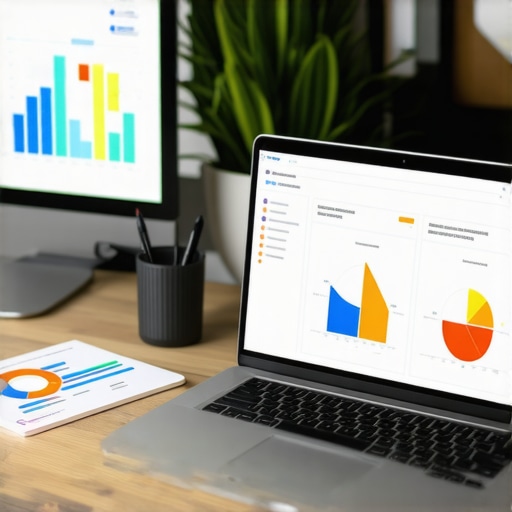 Laptop with local SEO analytics dashboard and SEO tools on screen.