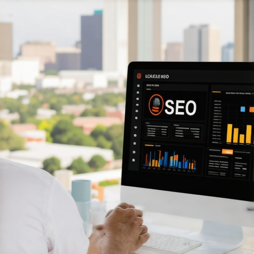Person reviewing local SEO data with El Paso skyline in background.
