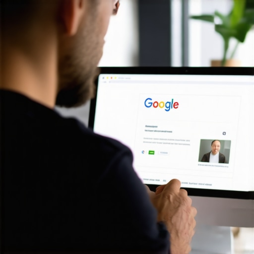 Business owner editing their Google My Business profile on a desktop computer.