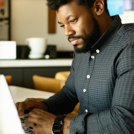 Business owner updating Google profile on laptop in El Paso