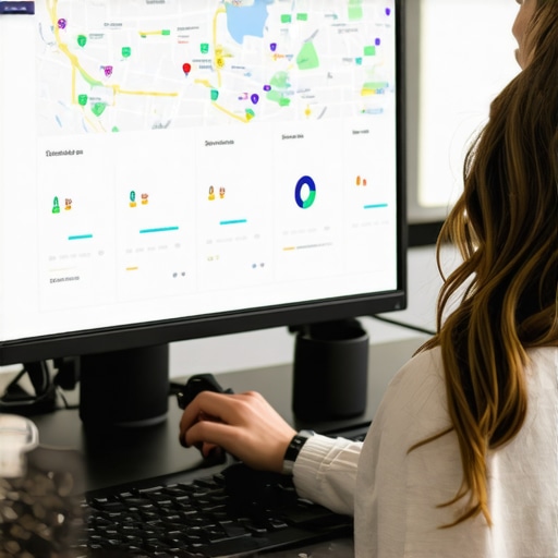 Person analyzing local SEO performance with maps and charts on a computer