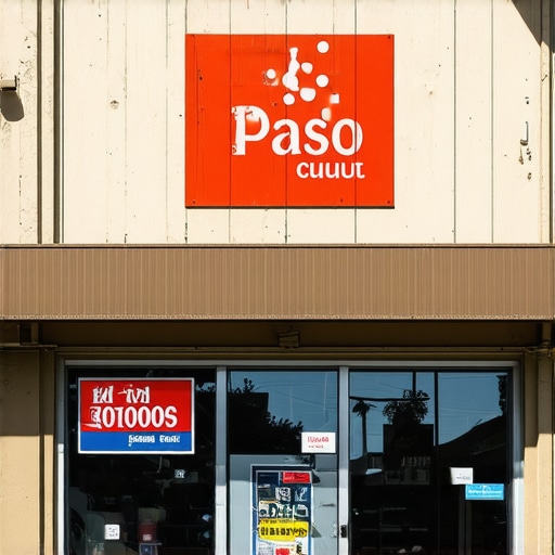 Sunny day view of a business storefront in El Paso with prominent signage.